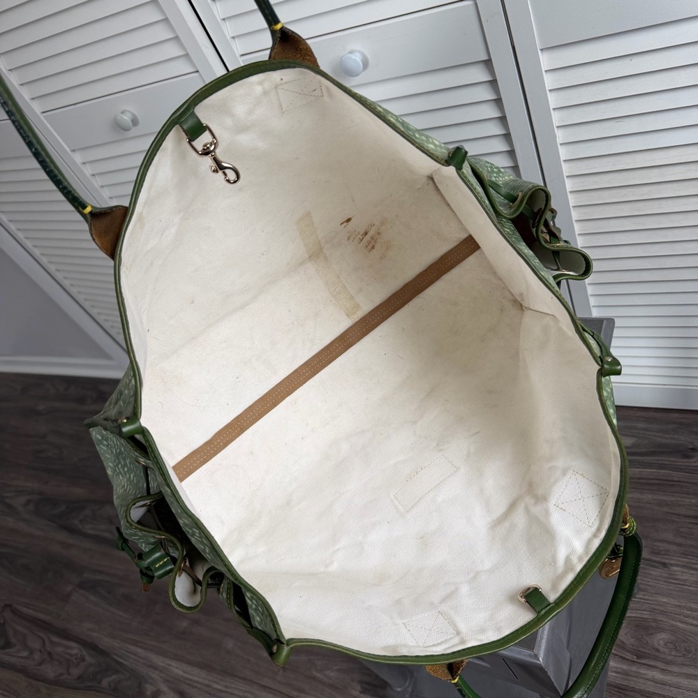 Vintage Dooney & Bourke XL Tote Bag Green Leather Canvas Large Shopper - Picture 15 of 16
